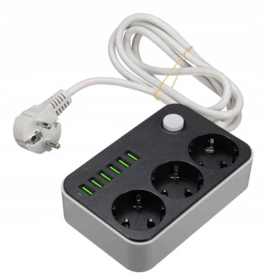 GT K907D Sieťový predlžovací kábel 3 x 230 V, 6 x USB