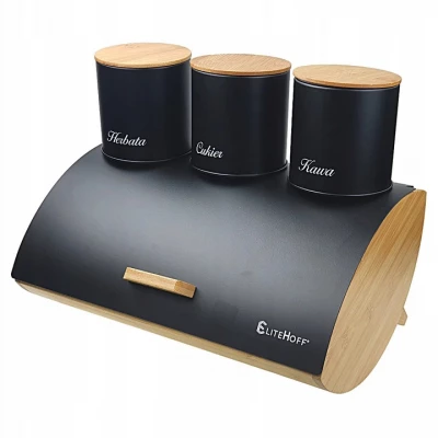 EliteHoff E-6010 Chlebník bambus s dózami černý