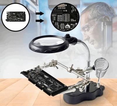 Pronett XJ3047 Držáček s lupou-třetí ruka s LED osvětlením černá