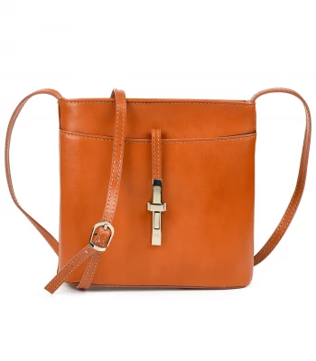 Vera Pelle 467 Dámská kožená crossbody kabelka světle hnědá