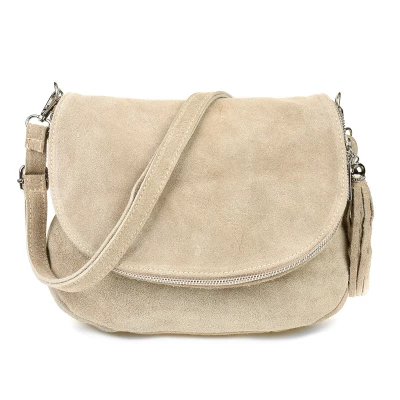 Vera Pelle K02 Dámská semišová crossbody kabelka béžová