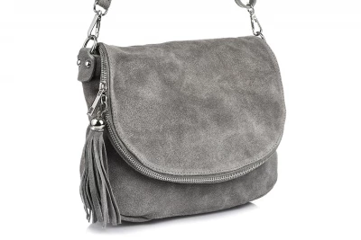 Vera Pelle K02 Dámska semišová crossbody kabelka šedá
