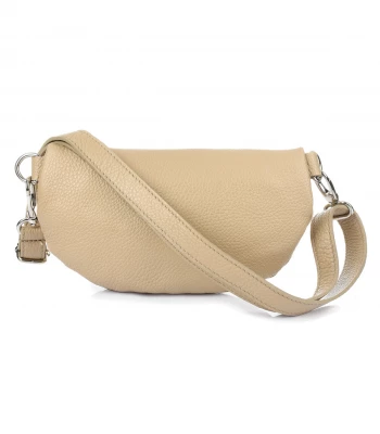 Vera Pelle B68 Dámská kožená crossbody kabelka béžová