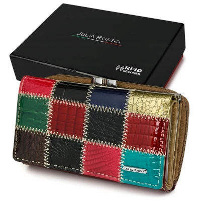 Julia Rosso M97 Dámská kožená peněženka RFiD patchwork