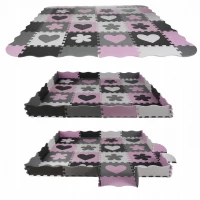ISO Kontrastné penové puzzle 30 x 30 cm, 36 ks čierno, šedo, bielo, ružové