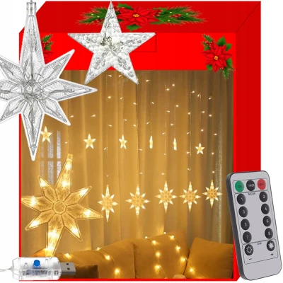 Malatec 17226 Světelný závěs hvězdy, vločky 138 LED, USB, dálkové ovládání, teplý bílý