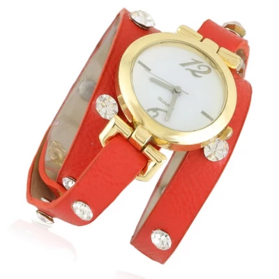 JG Z3186 Dámske náramkové hodinky červeno zlaté