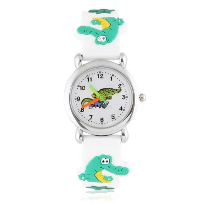 JG Z3157 Dětské silikonové hodinky s motivem dinosaura bílé