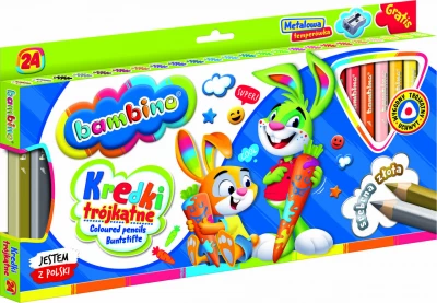 KIK KX5484 BAMBINO Sada trojhranných Jumbo pastelek 24 ks + ořezávátko
