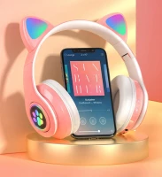 KIK KX5547 Bezdrôtové slúchadlá Cat Bluetooth 5.0 ružové