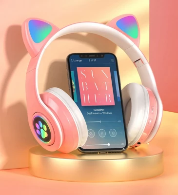 KIK KX5547 Bezdrôtové slúchadlá Cat Bluetooth 5.0 ružové