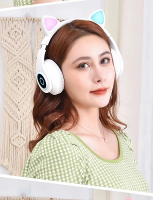 KIK KX5547 Bezdrôtové slúchadlá Cat Bluetooth 5.0 biele