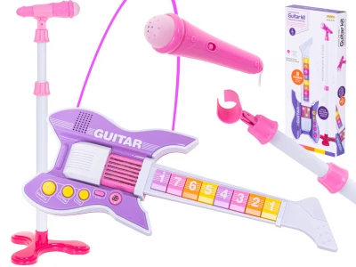 KIK Dětská rocková elektrická kytara na baterie + mikrofon fialová
