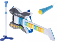 KIK Detská rocková elektrická gitara na batérie + mikrofón modrá