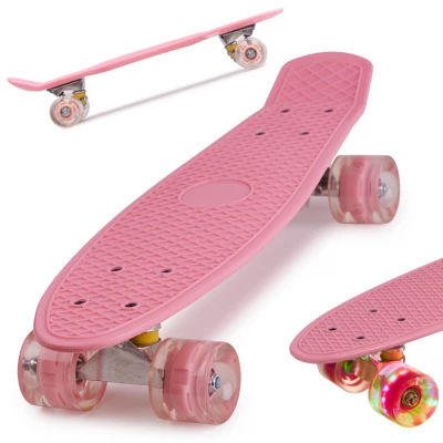 KIK Pennyboard se svítícími LED koly 56 x 15 cm růžový