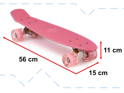 KIK Pennyboard se svítícími LED koly 56 x 15 cm růžový