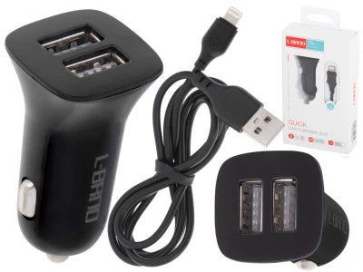 KIK KX5333 Nabíječka do auta 2x USB 2,10 A Lightning černá