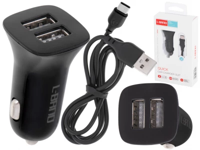 KIK KX5333 Nabíječka do auta 2x USB 2,10 A + TYPE C černá