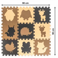 KIK Kontrastní pěnové puzzle 85 cm x 85 cm, 9 ks hnědá, krémová
