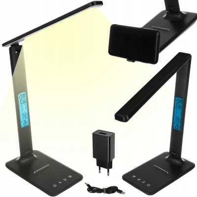 Verk 12256 LED stolná lampa s meteo stanicou čierna