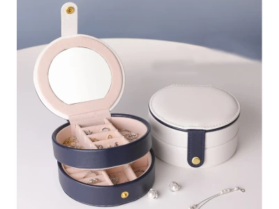 Verk 01787 Designová šperkovnice se zrcátkem kulatá bílá