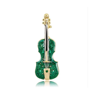 eCa BZ80 Elegantní brož s krystaly - housle zelené