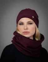 LEMA 1206 Dámský zimní set Magda čepice a nákrčník vínový