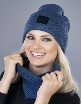 LEMA 1341 Dámský zimní set čepice a nákrčník Olaf jeans