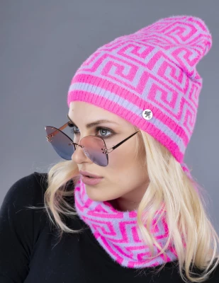 LEMA 1349 Dámský zimní set čepice a nákrčník Gloria purpurový