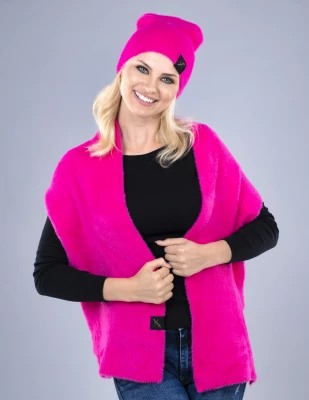 LEMA 1344 Dámský zimní set čepice a šála Alpaka purpurový