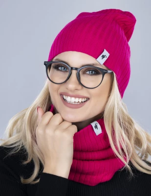 LEMA 1014 Dámský zimní set čepice a nákrčník růžová