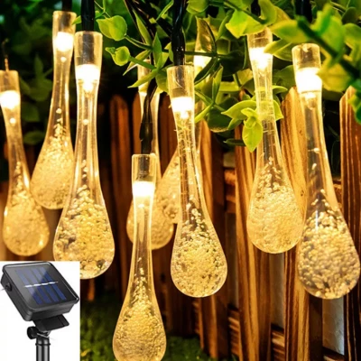 KIK KX5256 Dekorativní solární osvětlení kapky 40 LED, IP65, 6m, teplá bílá