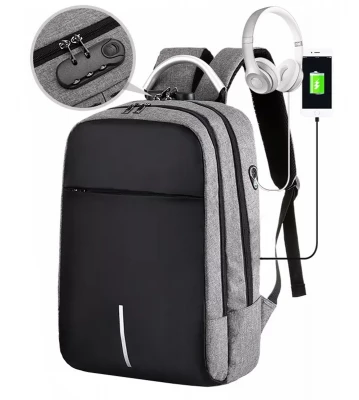 APT BQ57 Chytrý batoh Unisex s USB, zámek, šedočerný