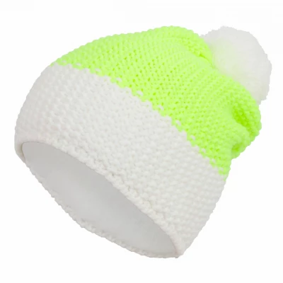 Haker Dámská zimní čepice proužek s bambulí neonovobílá