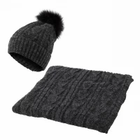 Haker W362 Dámsky zimný set čiapky s brmbolcom a šál čierna