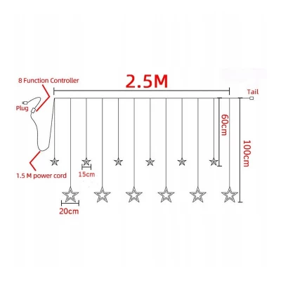 eCa Světelný závěs hvězdy 138 LED, 2,5 m studená bílá