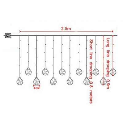 eCa Světelný závěs koule 180 LED, 2,5 m teplá bílá