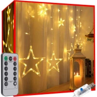 ISO 19750 Světelný závěs hvězdy 138 LED, USB, dálkové ovládání, teplá bílá