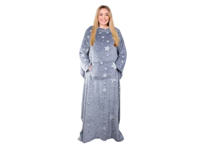 Verk 24307 Fleecová deka s rukávmi hviezdy svietiaca šedá
