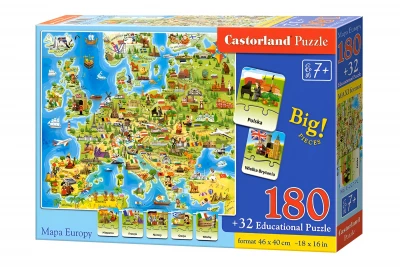 CASTORLAND Puzzle Mapa Evropy 180 dílů + 32 naučných dílů
