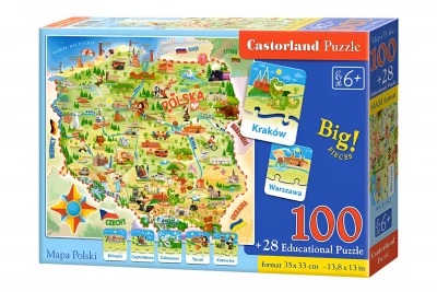 CASTORLAND Puzzle Vzdělávací mapa Polsko 100 dílků + 28 naučných dílů