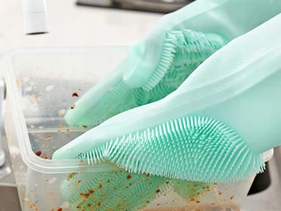 Verk 01606 Silikonové mycí rukavice na nádobí světle růžové 2 ks