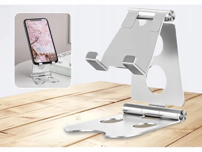 Verk 04109 Stolní kovový držák na mobil, tablet skládací stříbrný