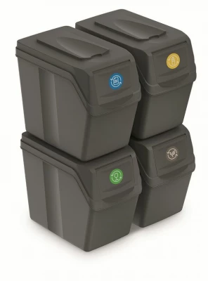 Sada 4 odpadkových košů SORTIBOX I šedý kámen, objem 4x20L