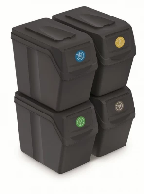 Súprava 4 odpadkových košov SORTIBOX I antracit, objem 4x20L