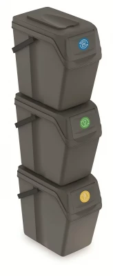 Sada 3 odpadkových košů SORTIBOX II šedý kámen, objem 3x25L
