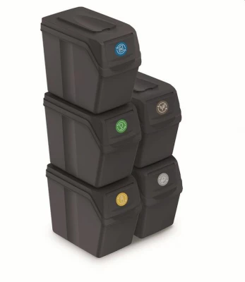 Sada 5 odpadkových košů SORTIBOX I antracit, objem 5x20L