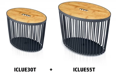 Set 2 univerzálnych oválnych košov s bambusovými vekami CLUBO 30+55l antracit
