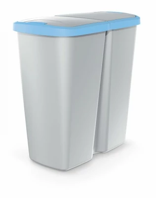 Odpadkový koš COMPACTA Q DUO popelavý se světle modrým víkem, objem 45l