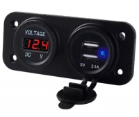 APT PLS37B Voděodolná zásuvka 2xUSB, voltmetr do auta